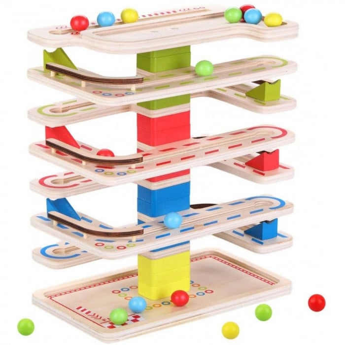 Circuit din lemn cu bile Montessori, multicolor [1]