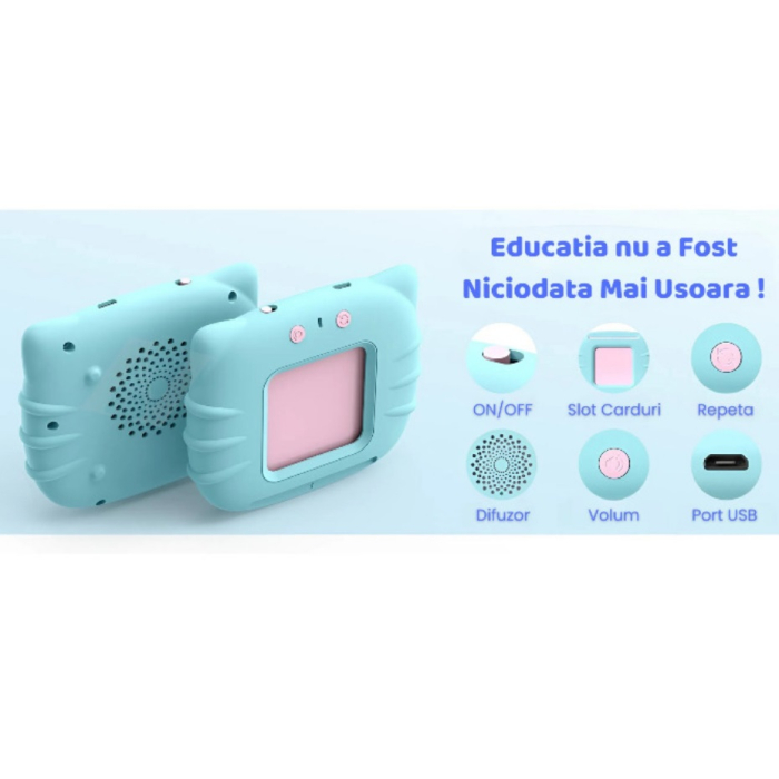 Cititor carduri in limba Romana si Engleza cu 448 cuvinte, 224 imagini, dezvoltare vocabular, albastru [5]