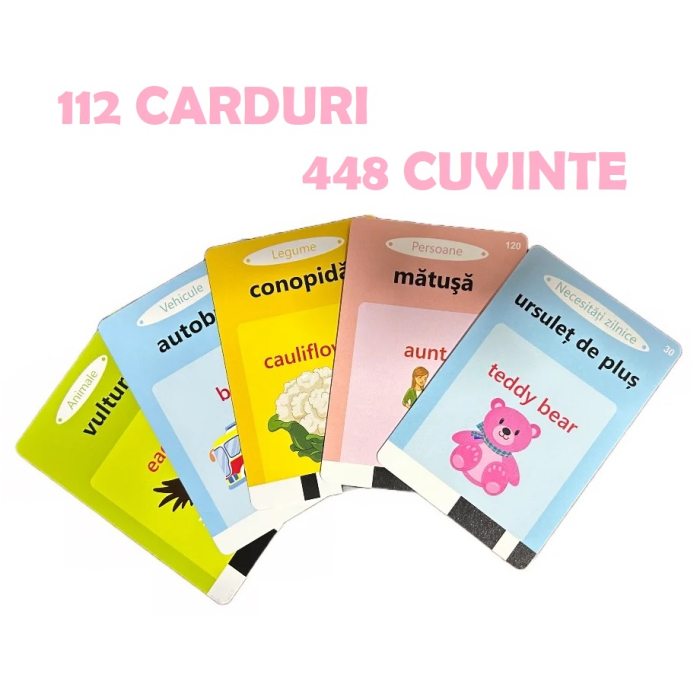 Cititor carduri in limba Romana si Engleza cu 448 cuvinte, 224 imagini, dezvoltare vocabular, roz [2]