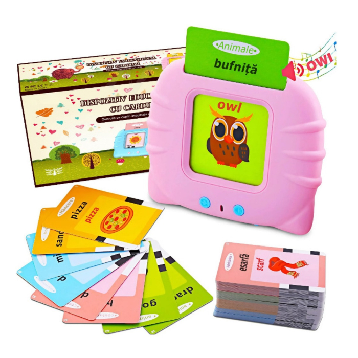 Cititor carduri in limba Romana si Engleza cu 448 cuvinte, 224 imagini, dezvoltare vocabular, roz [1]