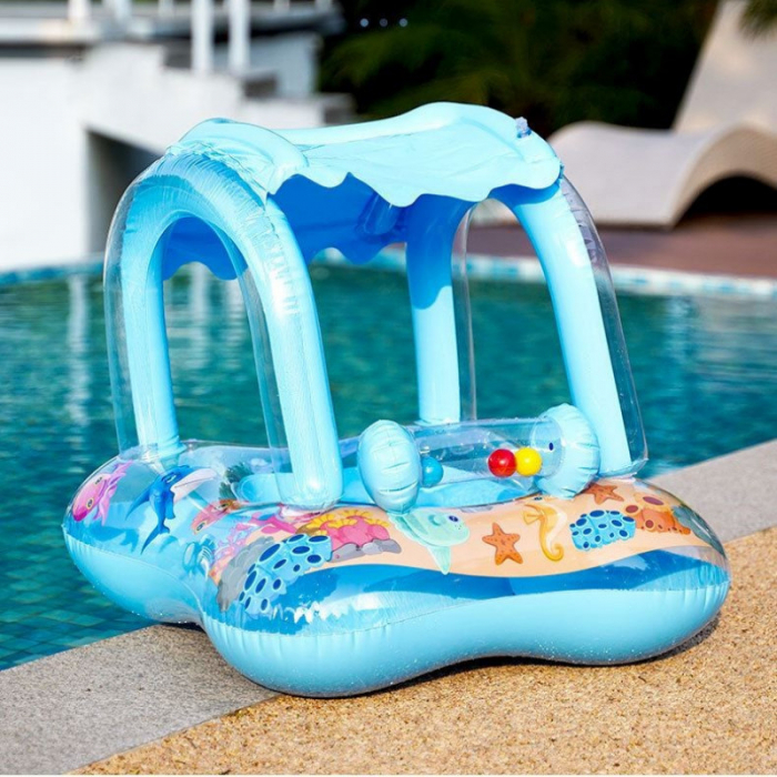 Colac gonflabil barcuta cu acoperis si suport pentru copii Kiddie Float, albastru [3]