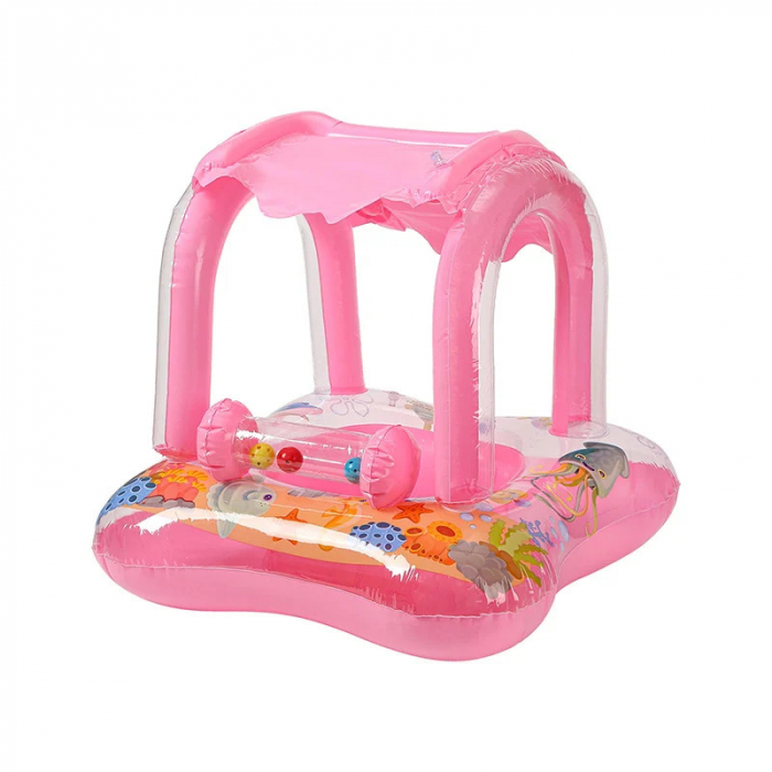 Colac gonflabil barcuta cu acoperis si suport pentru copii Kiddie Float, roz [1]