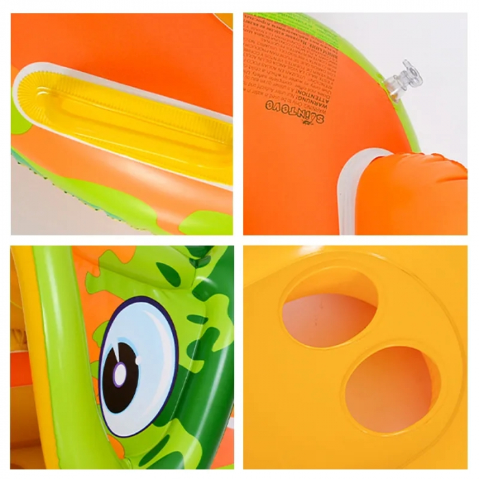 Colac gonflabil barcuta cu parasolar detasabil si suport pentru copii, Crocodil, multicolor [4]