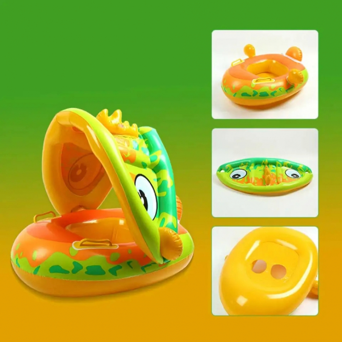 Colac gonflabil barcuta cu parasolar detasabil si suport pentru copii, Crocodil, multicolor [3]