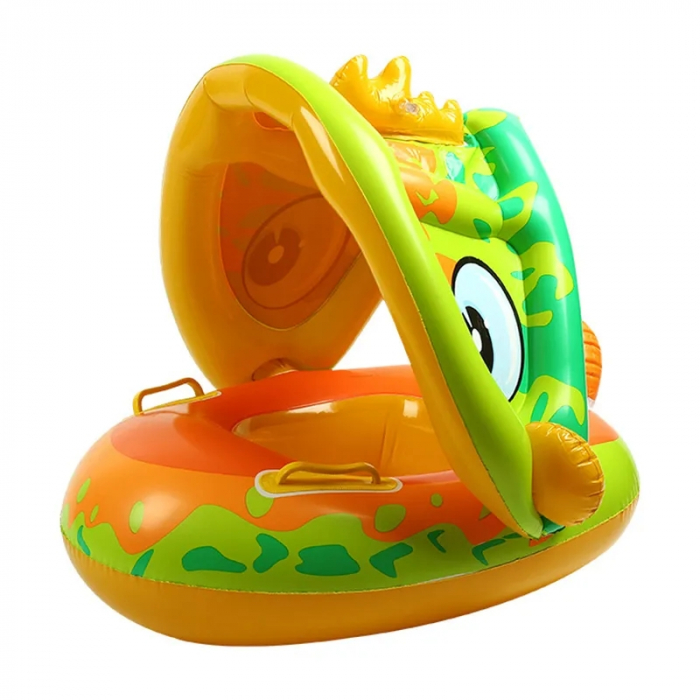 Colac gonflabil barcuta cu parasolar detasabil si suport pentru copii, Crocodil, multicolor [2]