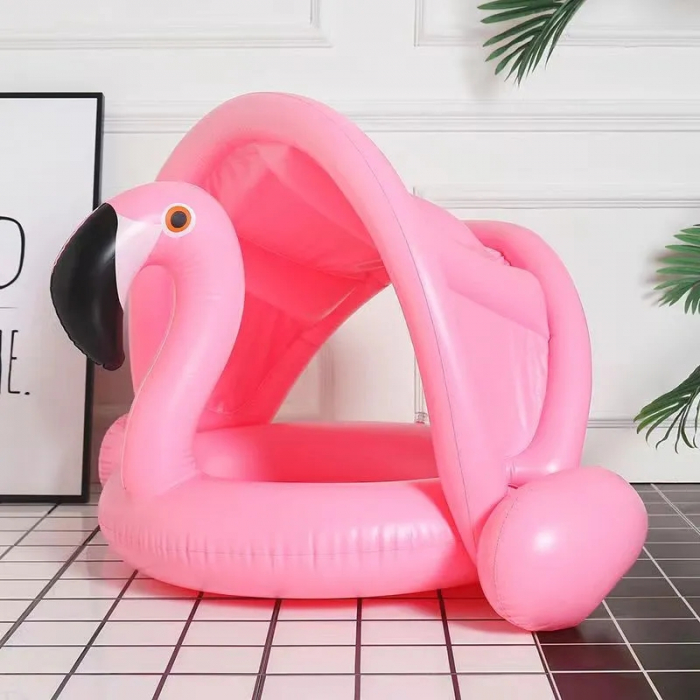 Colac gonflabil barcuta cu parasolar detasabil si suport pentru copii, Flamingo, multicolor [3]