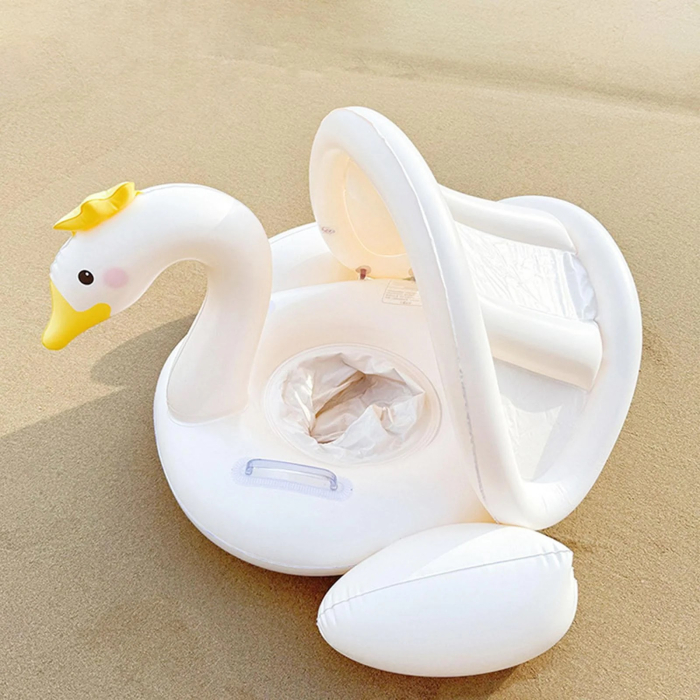 Colac gonflabil barcuta cu parasolar detasabil si suport pentru copii, Lebada, alb [2]