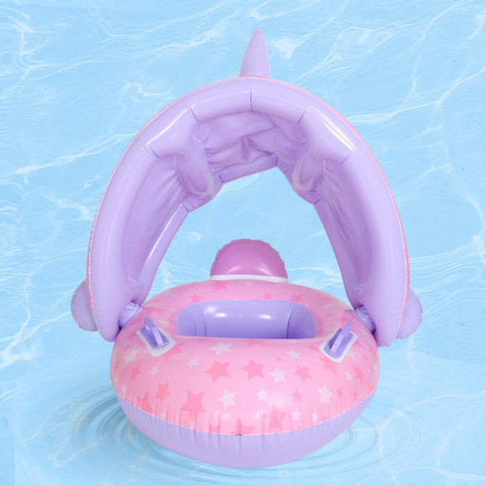 Colac gonflabil barcuta cu parasolar detasabil si suport pentru copii, Unicorn, multicolor [5]
