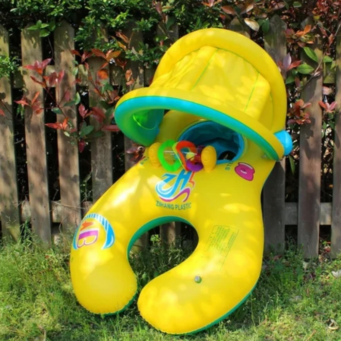 Colac gonflabil mama si copilul, parasolar detasabil si suport pentru copil, galben [2]