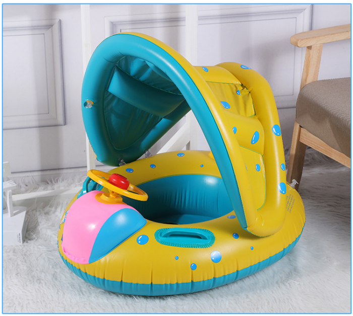 Colac gonflabil Summer Sea cu volan, acoperis si suport pentru copii, model Barcuta, multicolor [3]