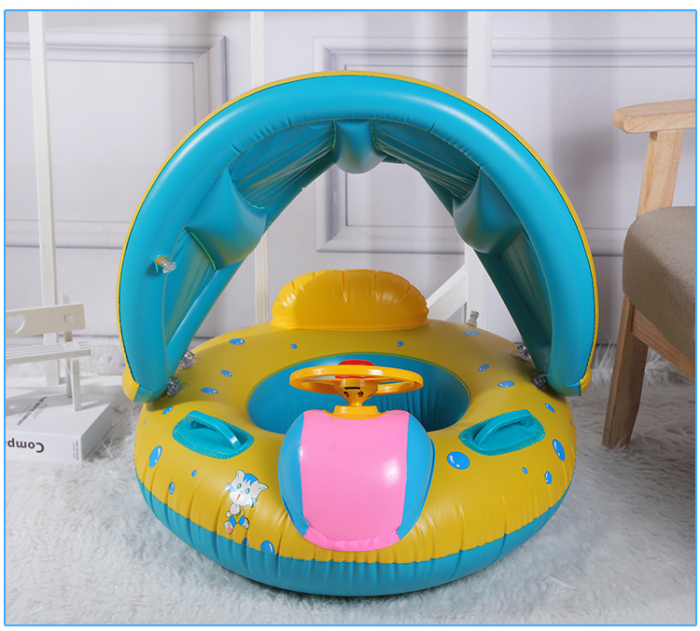 Colac gonflabil Summer Sea cu volan, acoperis si suport pentru copii, model Barcuta, multicolor [4]