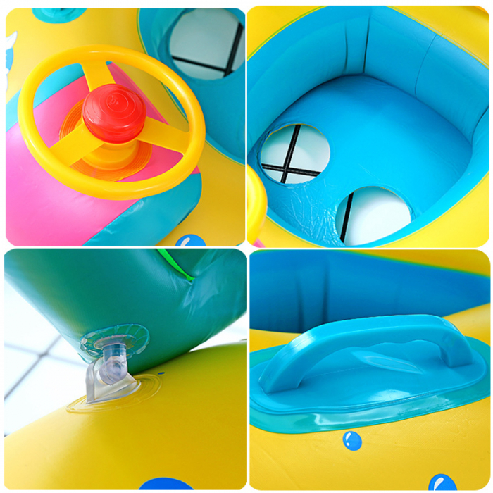 Colac gonflabil Summer Sea cu volan, acoperis si suport pentru copii, model Barcuta, multicolor [7]