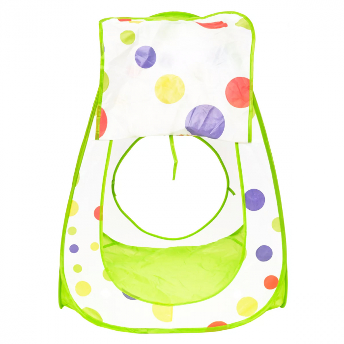 Cort de joaca 3 in 1 ideal pentru copii cu 100 de bile multicolore incluse, format din casuta, tunel intermediar si piscina, verde [4]