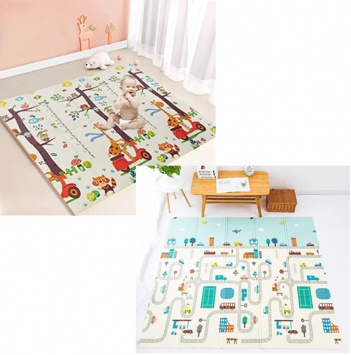 Covoras de joaca termic 180x200 cm pliabil cu doua fete Oras si Vulpe [2]