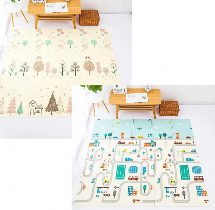 Covoras de joaca termic 180x200 cm pliabil cu doua fete Padure si Oras [4]