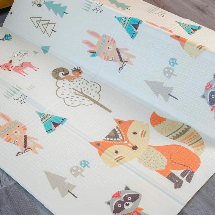 Covoras de joaca termic 180x200 cm pliabil cu doua fete Ursul Panda si Vulpea [2]