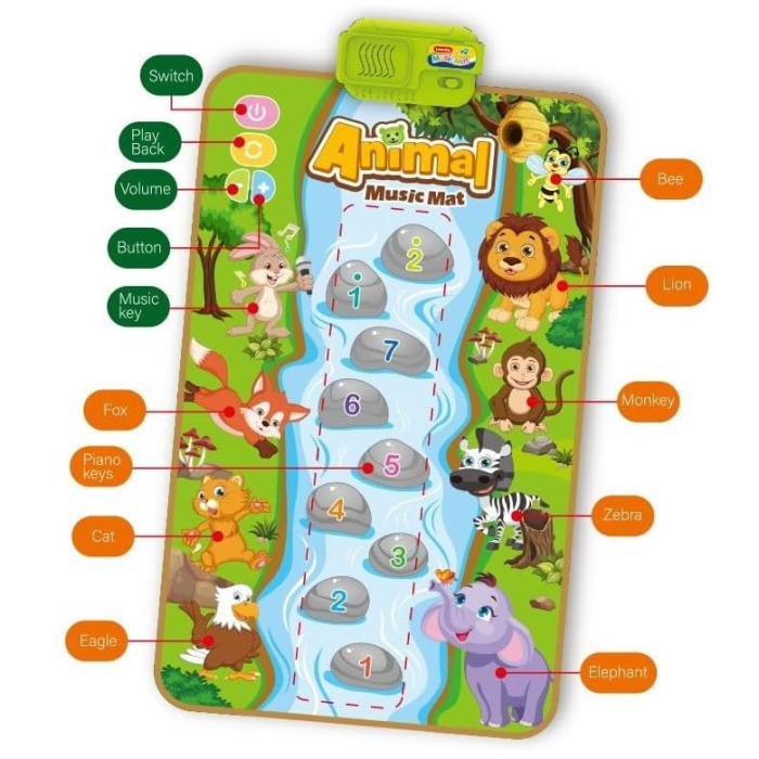 Covoras muzical interactiv cu Animale, 27 sunete si cantece, 80x50 cm, multicolor [3]