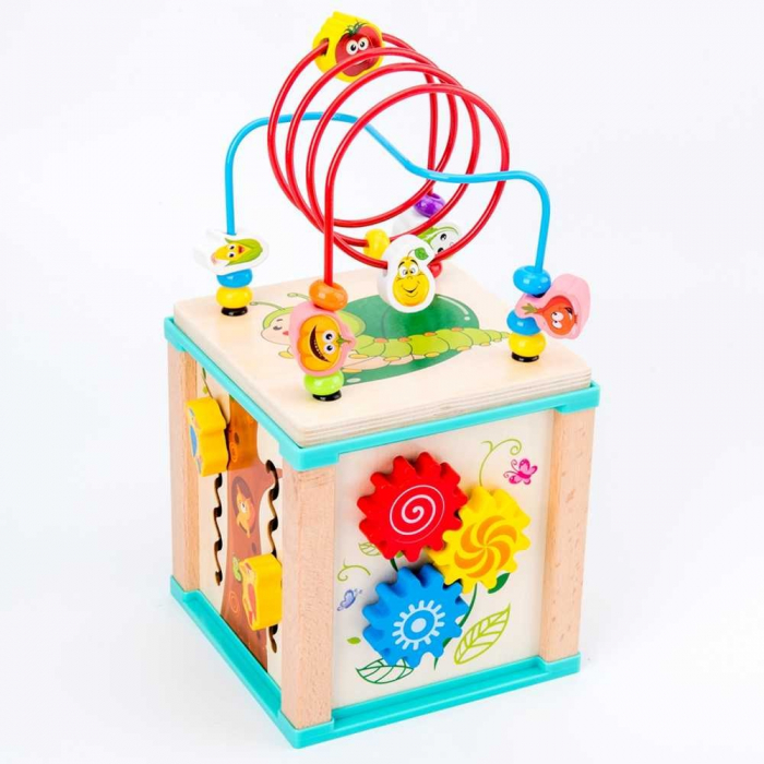 Cub educativ cu activitati Montessori din lemn Bufnita 5 in 1, multicolor [2]
