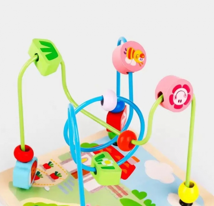 Cub educativ lemn 5 in 1 cu tablita magnetica Rolling Beads Intelligence Box, multicolor [2]