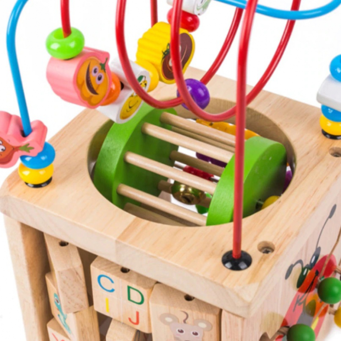 Cub educativ Montessori din lemn 6 in 1 cu activitati, ceas, numaratoare, labirinturi, roata [3]