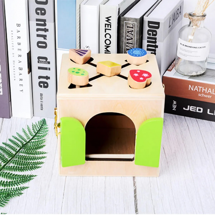 Cub educativ Montessori din lemn cu incuietori si labirint, multicolor [4]