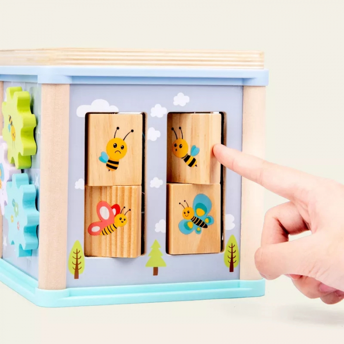 Cub educativ multifunctional din lemn 5 in 1 Fluturi si Albine, multicolor [2]