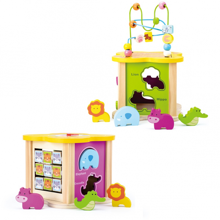 Cub educativ multifunctional din lemn 6 in 1 Mini Animal Cube, multicolor [4]