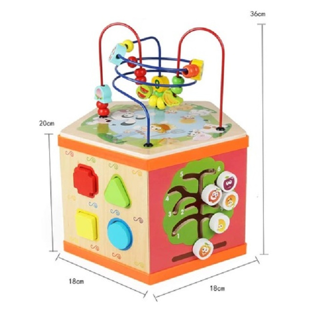 Cub educativ multifunctional Montessori din lemn, Fermier 7 in 1, multicolor [6]