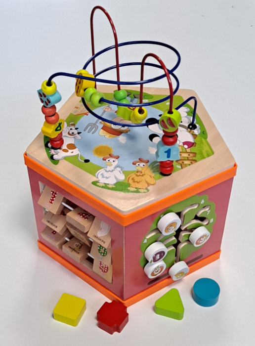 Cub educativ multifunctional Montessori din lemn, Fermier 7 in 1, multicolor [4]