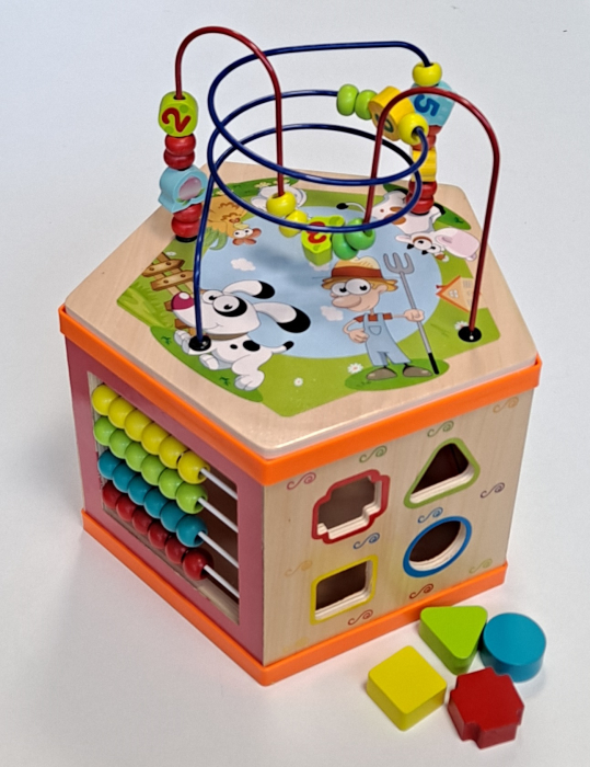 Cub educativ multifunctional Montessori din lemn, Fermier 7 in 1, multicolor [2]