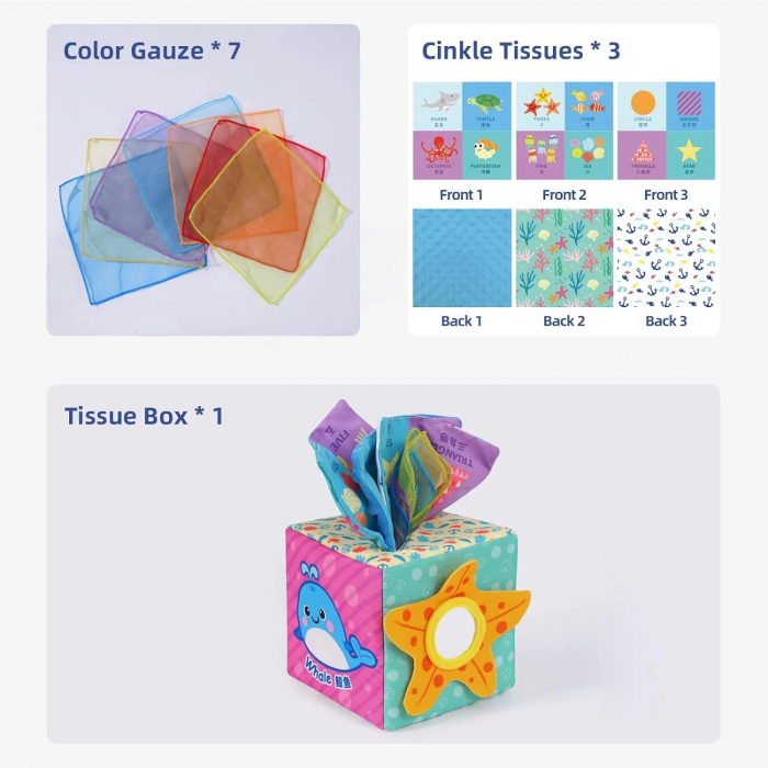 Cub senzorial activitati cu servetele, Animale Marine, multicolor [4]