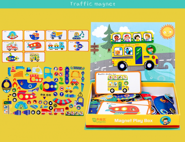 Cutie cu puzzle Magnetic Play Box Vehicule, 75 piese, multicolor [5]