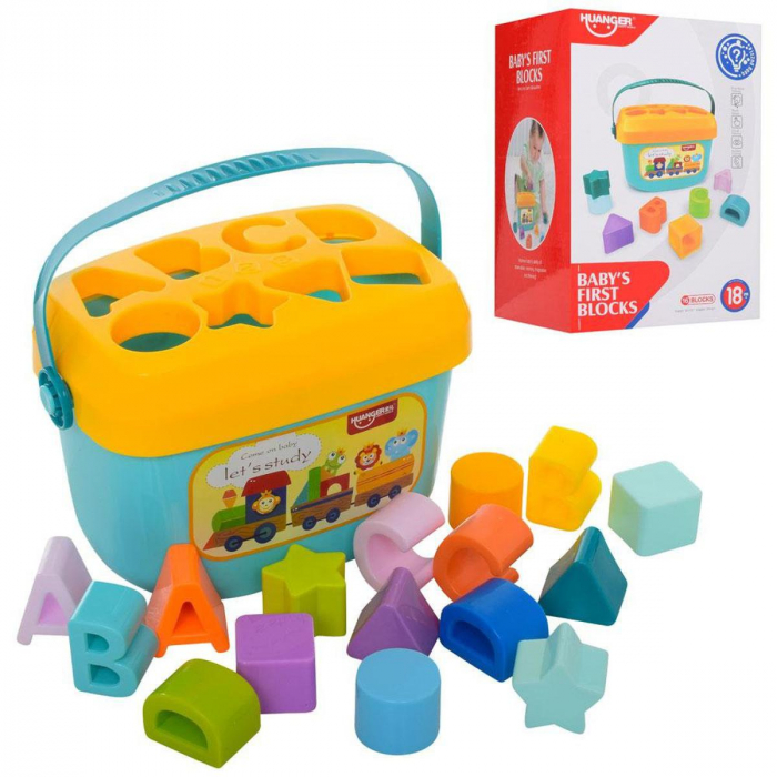 Cutie sortator forme geometrice si litere Baby First Blocks, 16 piese, multicolor [5]