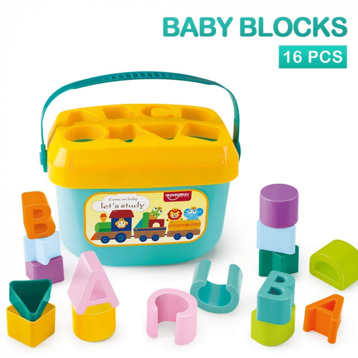 Cutie sortator forme geometrice si litere Baby First Blocks, 16 piese, multicolor [4]