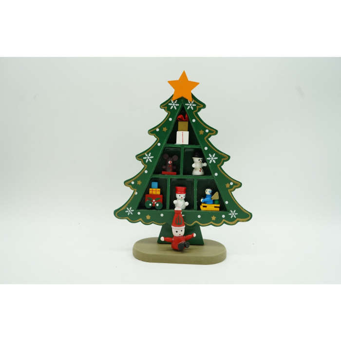 Decoratiune Craciun, Brad,  3 randuri cu ornamente,  Lemn, Verde [3]