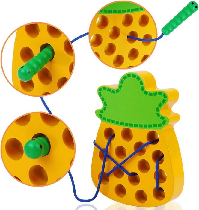 Fructe din lemn de snuruit  cu siret Caterpillar Eats, multicolor [3]
