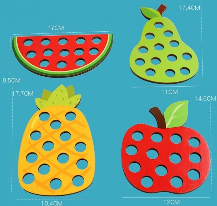 Fructe din lemn de snuruit  cu siret Caterpillar Eats, multicolor [6]