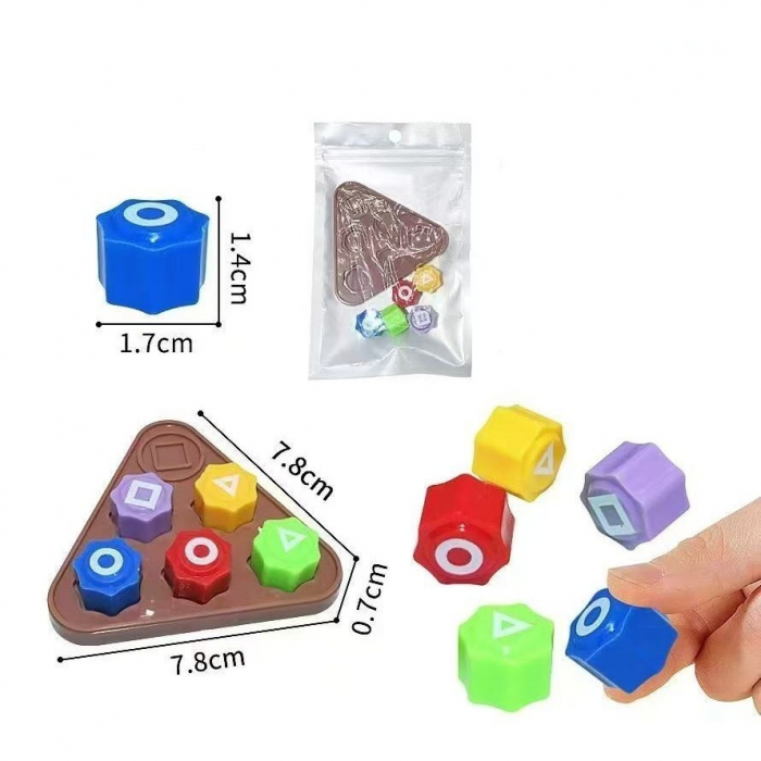 Gonggi Joc Traditional Coreean, Squid Game si Jocul Calamarului, Set 5 Piese Multicolore, Tabla Triunghiulara Maro [5]
