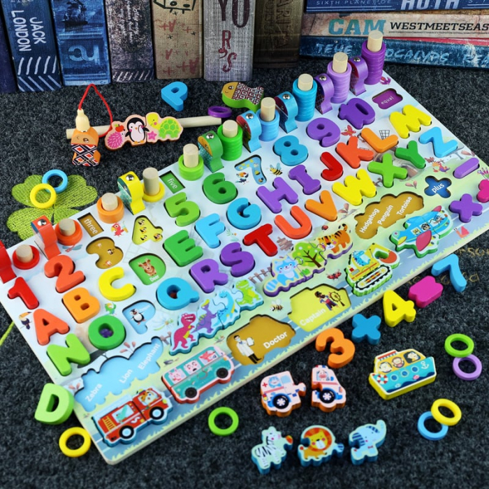 Joc logaritmic aritmetica, alfabet, puzzle, pescuit 6 in 1 Preschool Toys, multicolor [4]