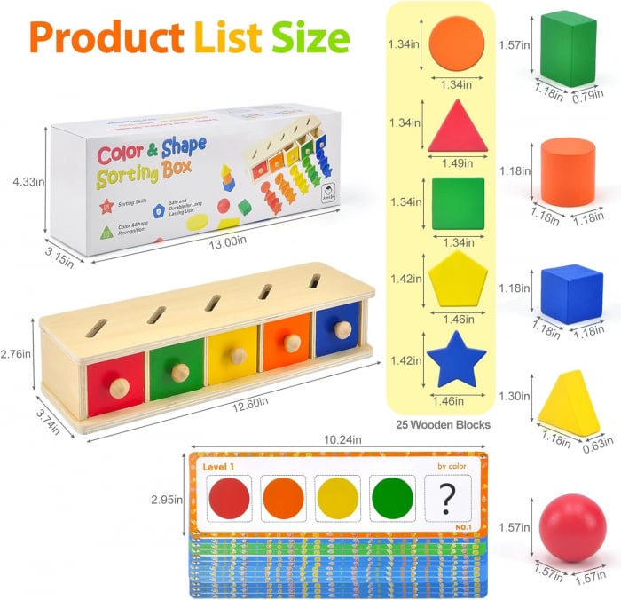 Joc Montessori Sortator cu sertare, forme si culori, multicolor [6]