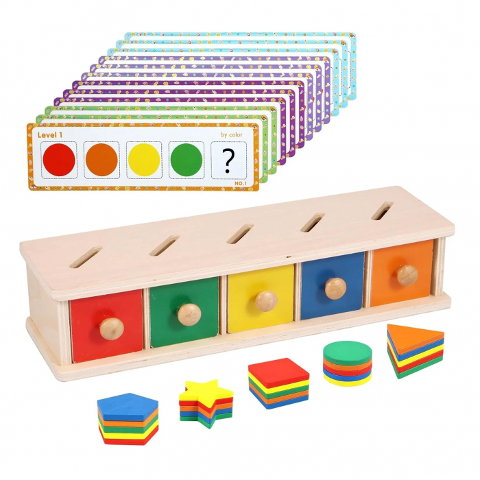 Joc Montessori Sortator cu sertare, forme si culori, multicolor [1]