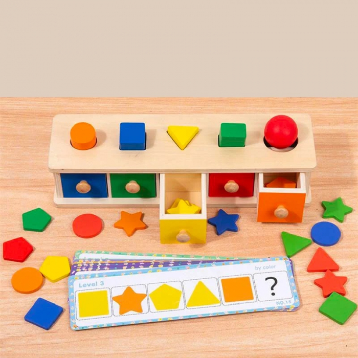 Joc Montessori Sortator cu sertare, forme si culori, multicolor [3]