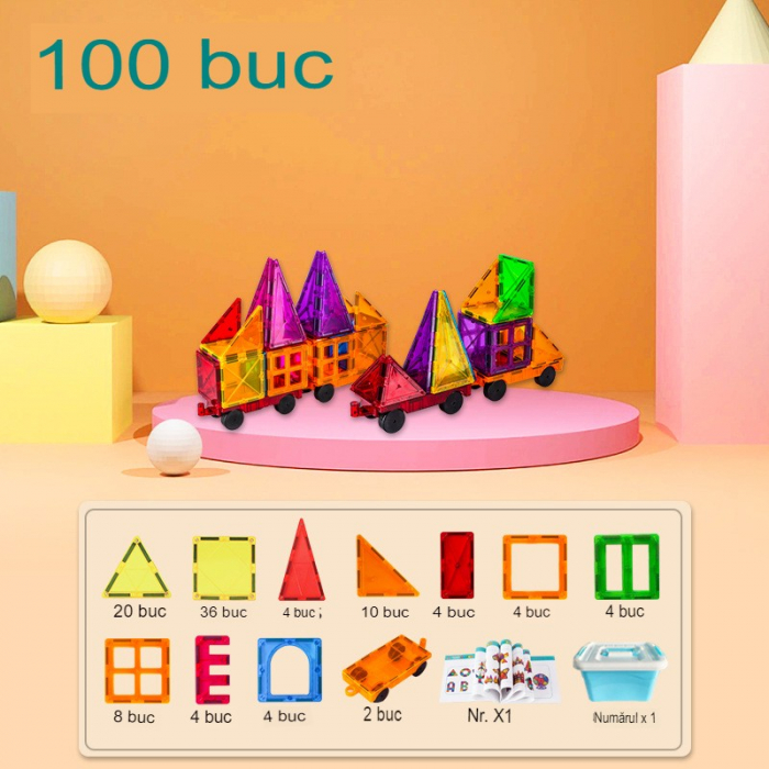 Joc de constructie 3D, magnetic, forme geometrice, 100 de piese [2]