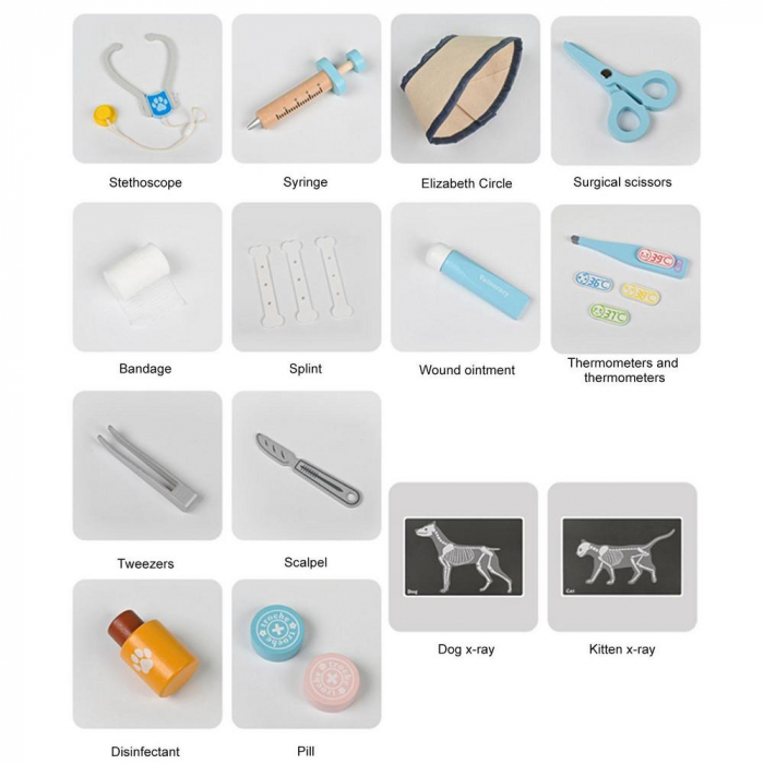 Joc de rol din lemn Trusa Doctor Veterinar, 22 piese, multicolor [5]