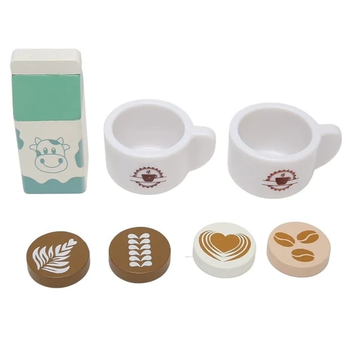 Joc de rol Montessori din lemn Espressor de Cafea cu accesorii, 8 piese, multicolor [4]