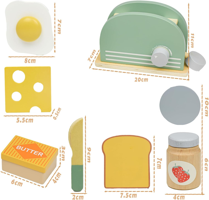 Joc de rol Montessori din lemn Prajitor de Paine cu accesorii, 9 piese, multicolor [6]