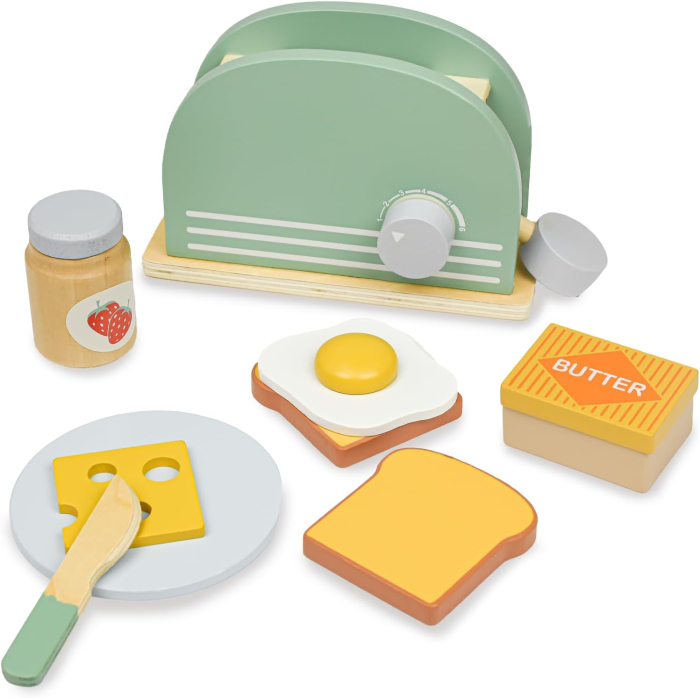 Joc de rol Montessori din lemn Prajitor de Paine cu accesorii, 9 piese, multicolor [1]