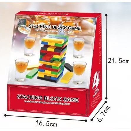 Joc de Societate ,  Turn Jenga din Plastic, cu 4 Pahare de Shot, +18 Ani, Multicolor [3]