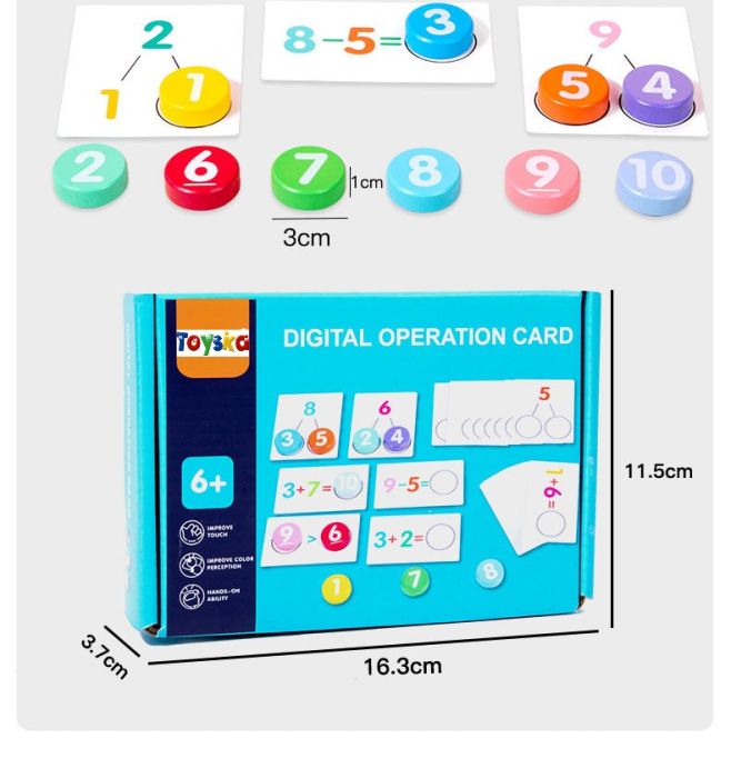 Joc educational Invatare adunare si scadere cu cifre din lemn, 46 planse, multicolor [6]