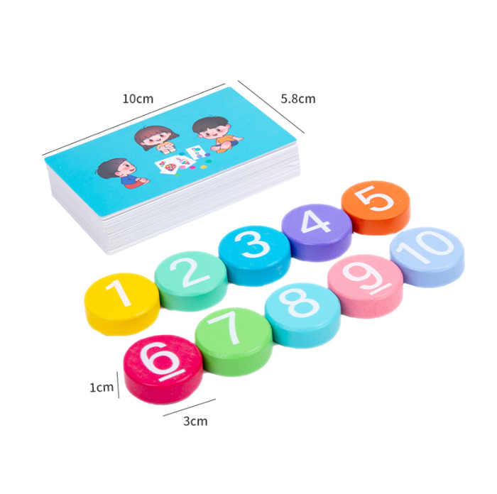 Joc educational Invatare adunare si scadere cu cifre din lemn, 46 planse, multicolor [5]